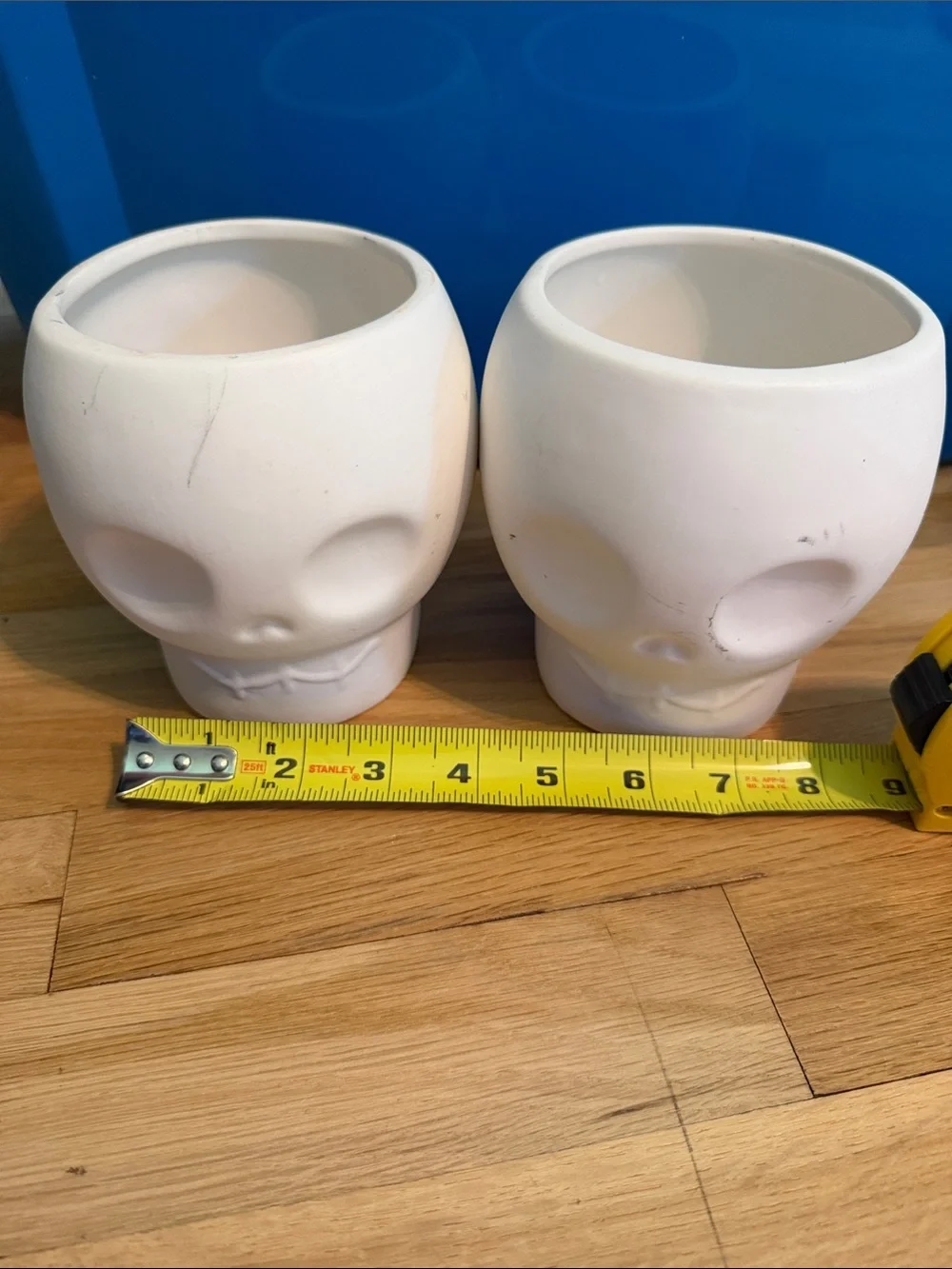 Set of 2 White Ceramic Skull Planter Pair - Home Accents